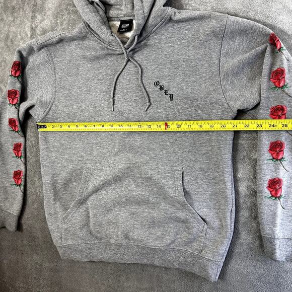 Obey Worldwide Men's M Grey Sweatshirt Hoodie Rose Print Graphic - Picture 10 of 11
